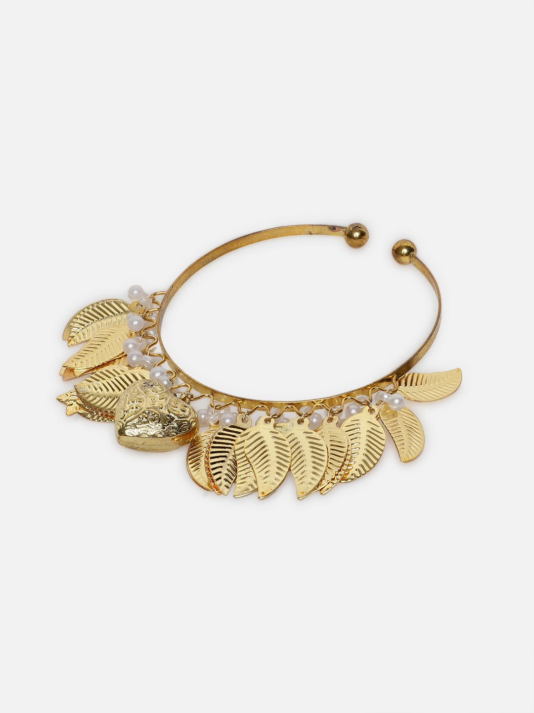 AIVY LUXE designer leaf dangle bracelet in gold with multiple leaf charms and small pearl accents