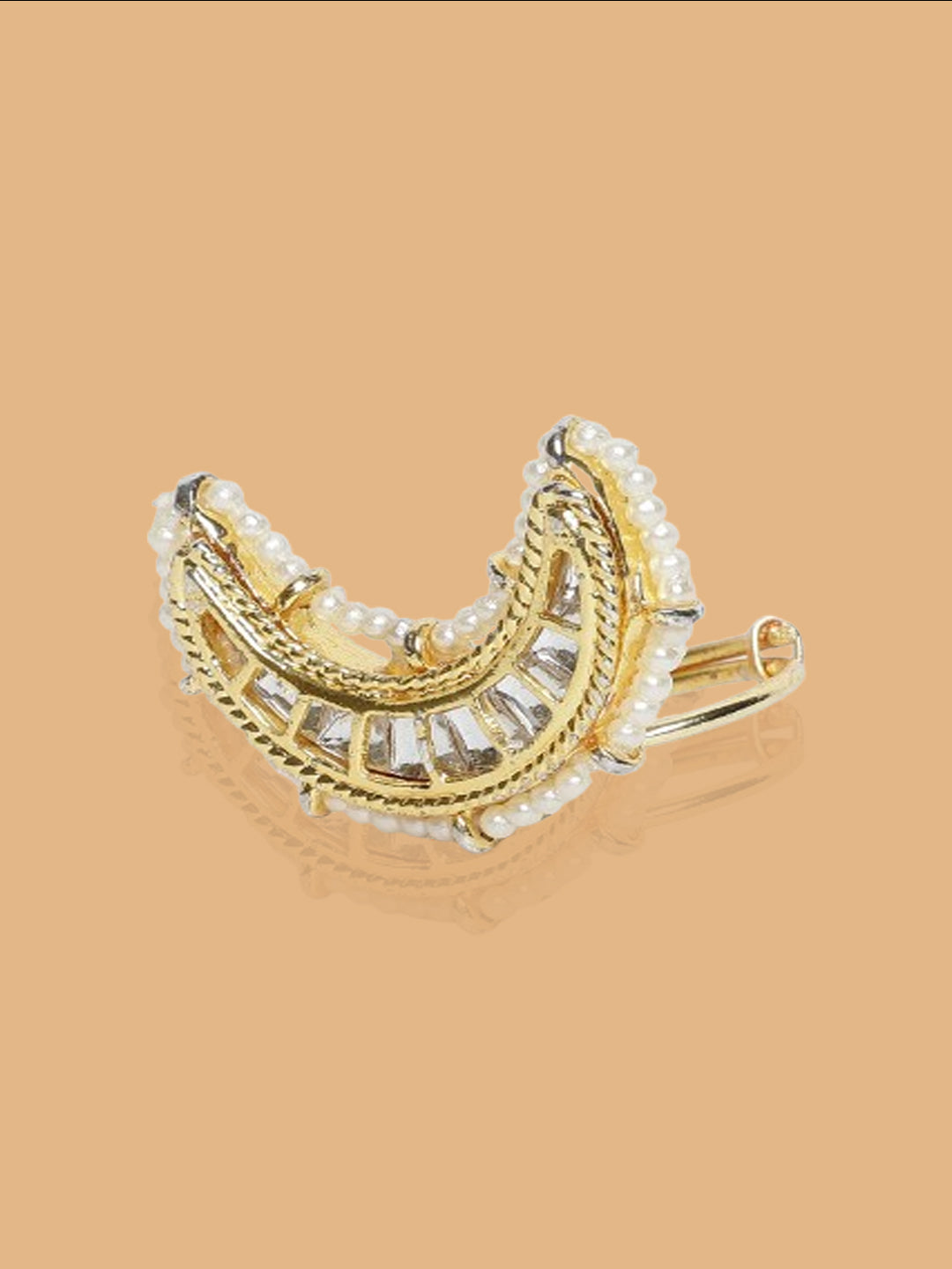 AIVY LUXE designer statement ring for women with gold tone, pearls, and clear crystals