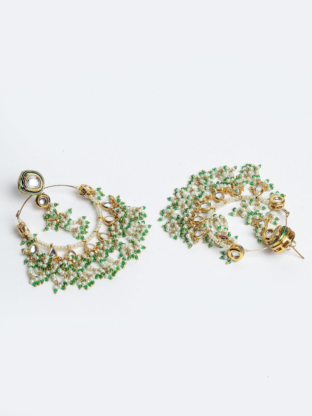 AIVY LUXE traditional Indian dangler earrings with intricate green beadwork and gold-tone detailing