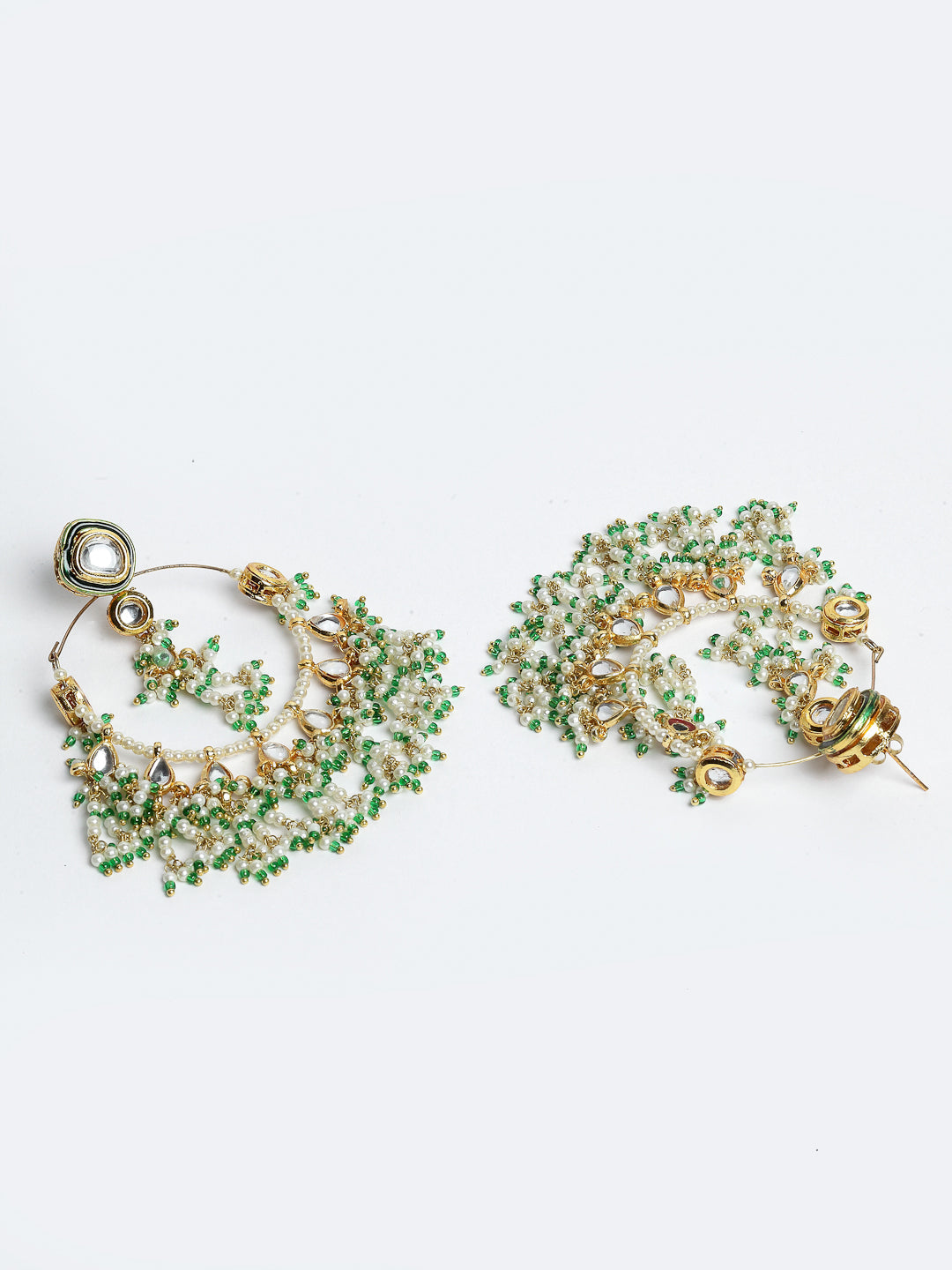 AIVY LUXE traditional Indian dangler earrings with intricate green beadwork and gold-tone detailing