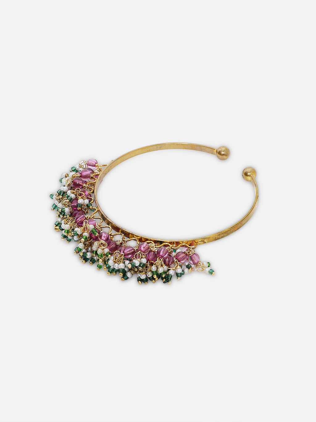 AIVY LUXE Dil-e-Gulabi designer bracelet with intricate pink and green bead detailing on gold band