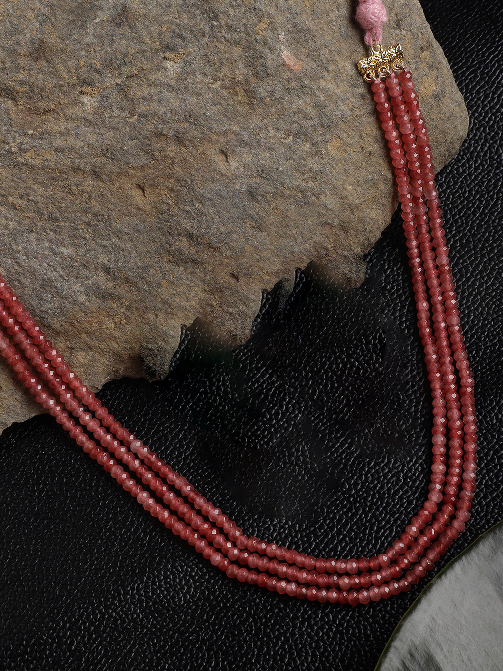 Elegant multi strand necklace for women with red beads and gold clasp by AIVY LUXE