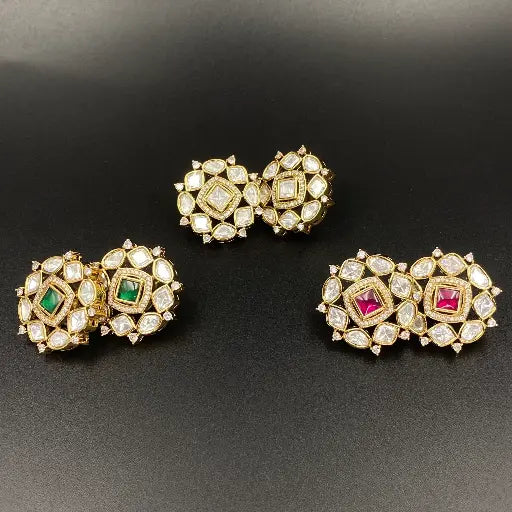 AIVY LUXE fusion jewelry earrings with intricate gold design and green, red, and white stones