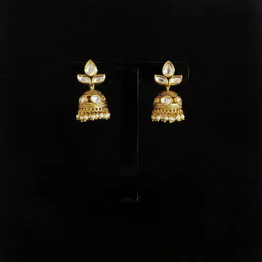 AIVY LUXE handcrafted temple drop earrings in gold with intricate design and pearl accents