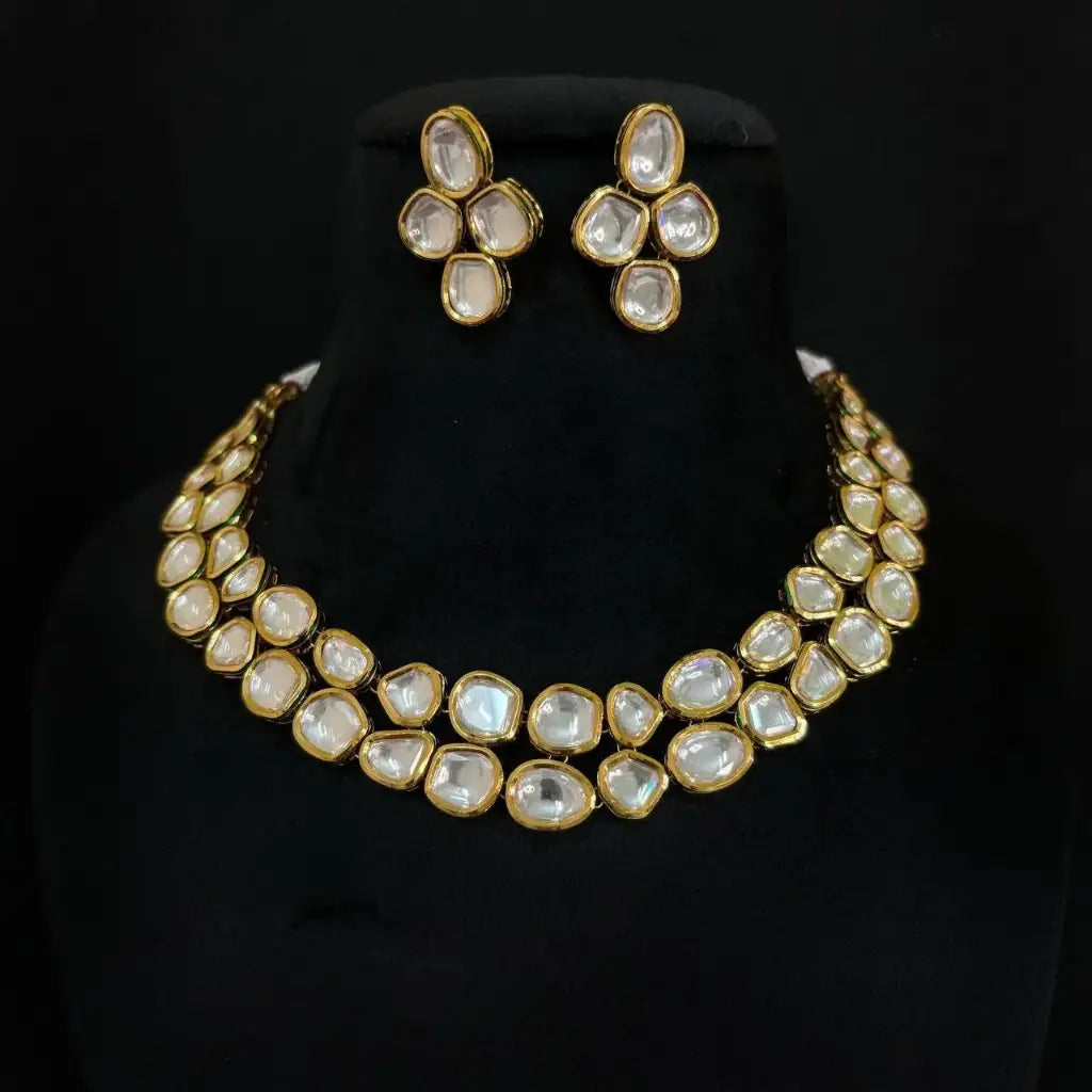 AIVY LUXE gold kundan choker necklace set with matching earrings displayed on black bust