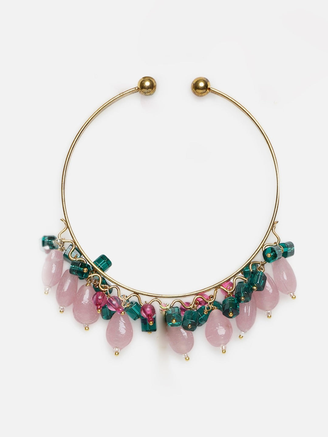 AIVY LUXE handcrafted bracelet for women with gold-tone wire and pink and teal bead charms