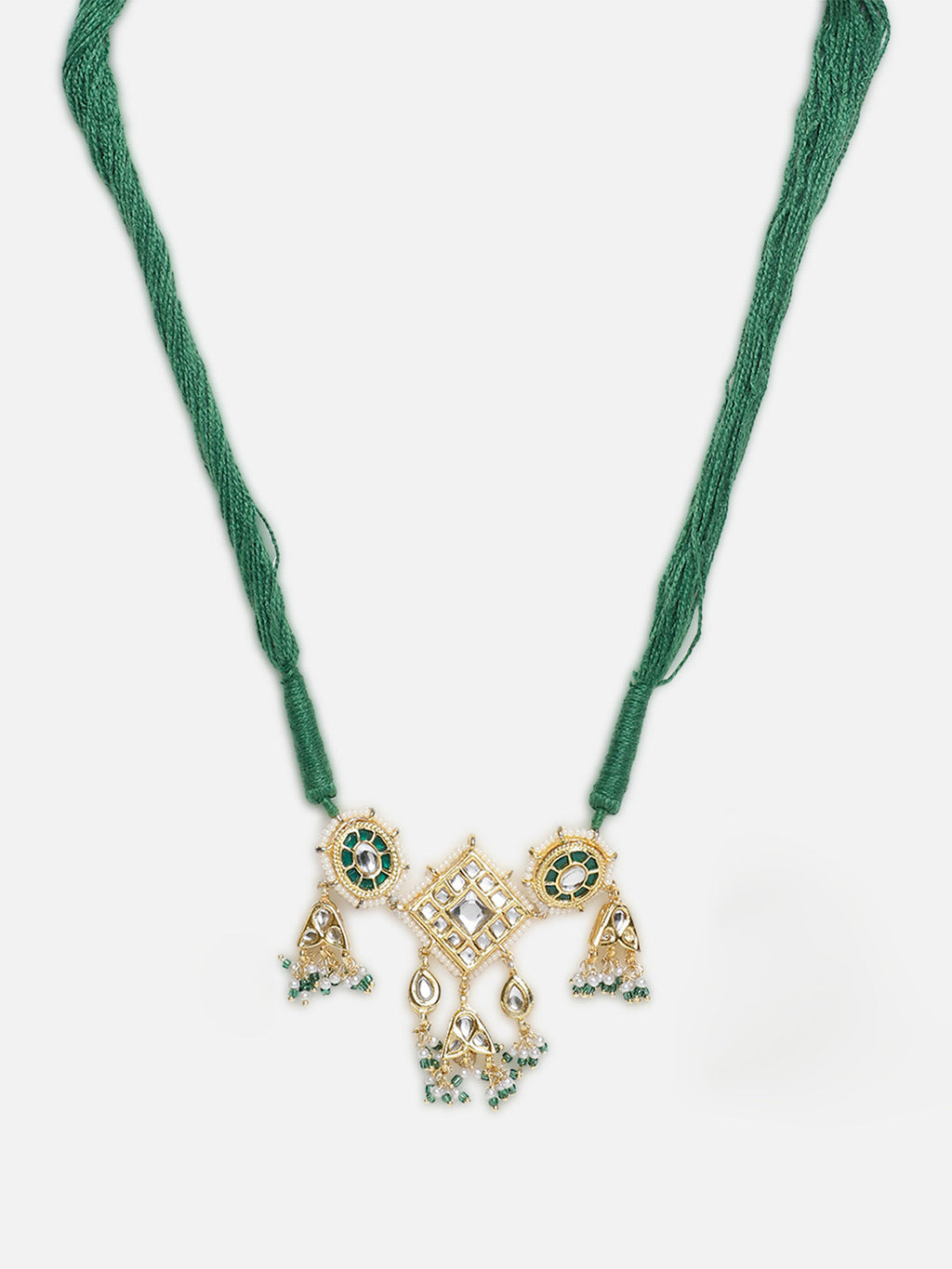 AIVY LUXE green kundan choker necklace with intricate gold and green beadwork on white background