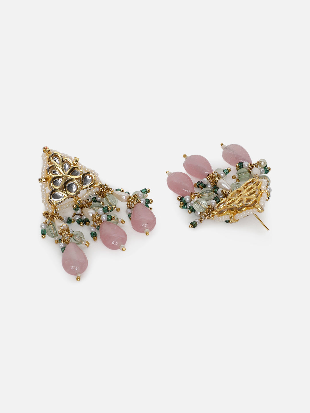 AIVY LUXE Gulshan Sitara statement earrings with pink teardrop beads and intricate gold detailing