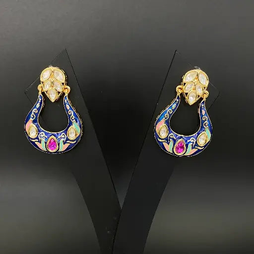 AIVY LUXE halo gold drop earrings with blue and multicolor enamel details and gemstone accents