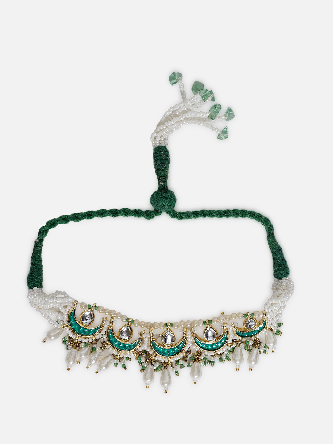 AIVY LUXE handcrafted bajuband bracelet with green and white beads and intricate pearl detailing