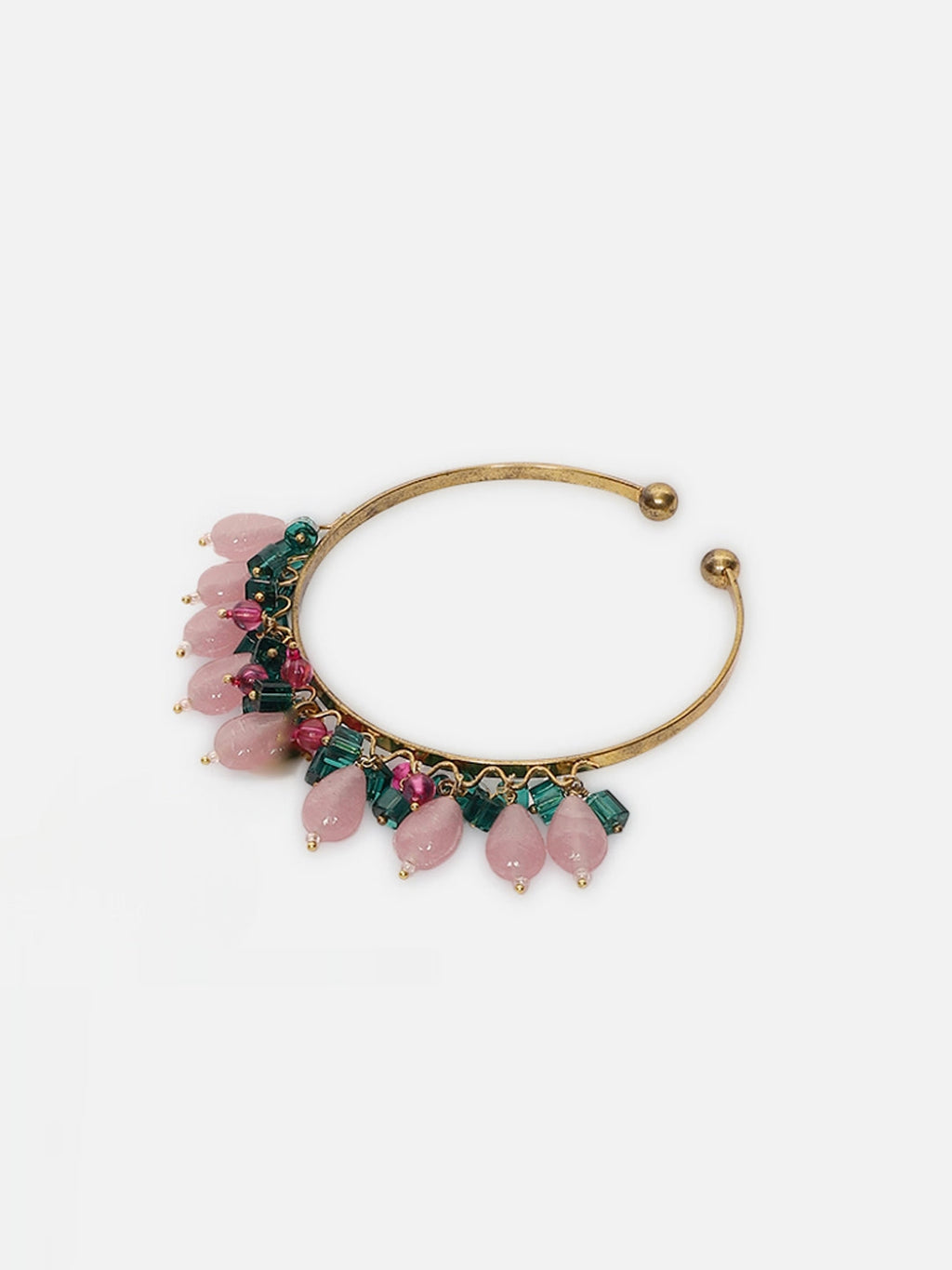 AIVY LUXE handcrafted bracelet for women with pink and green beads on a gold-tone band