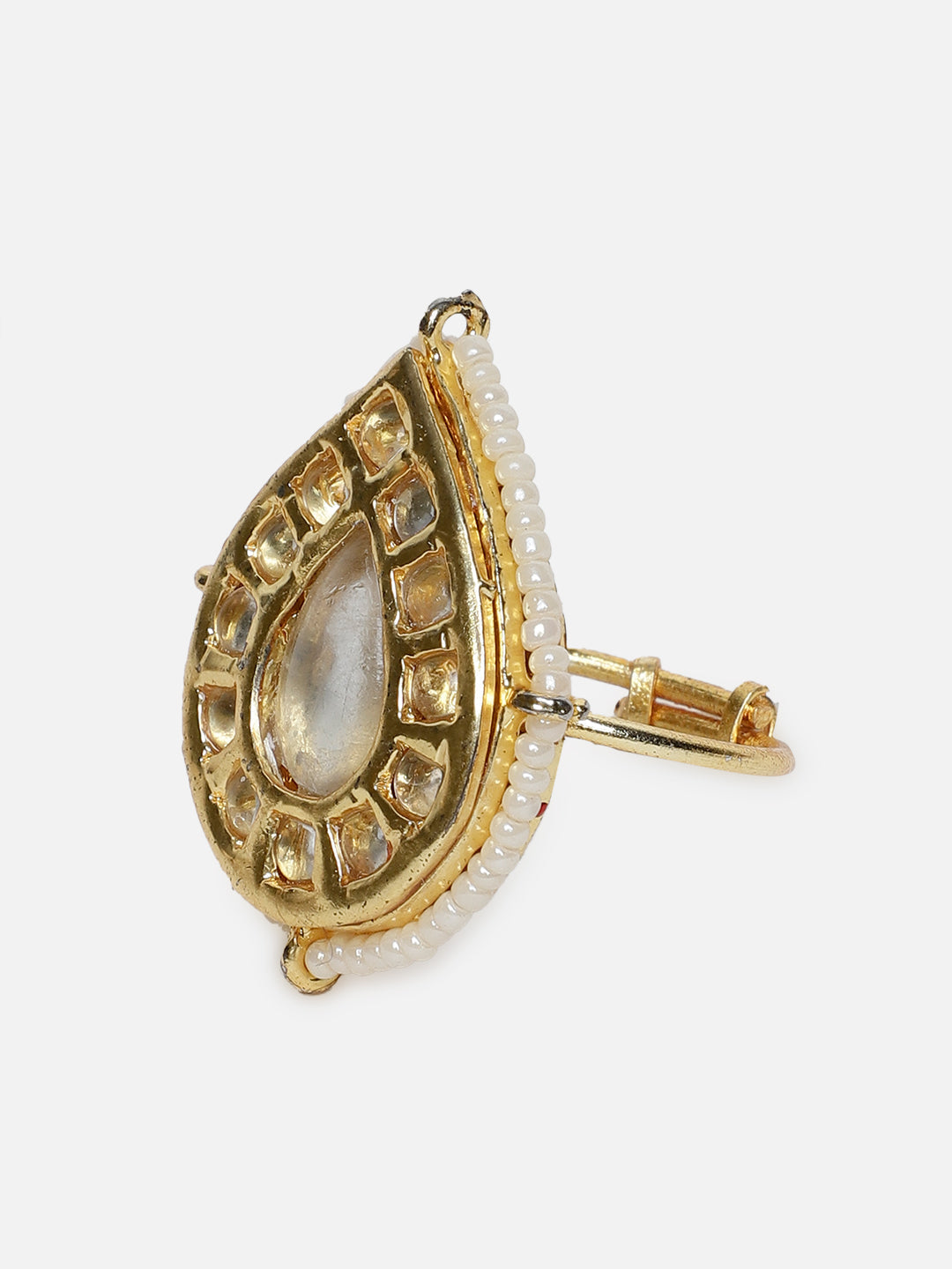 AIVY LUXE handcrafted charm ring with gold teardrop design and delicate pearl accents