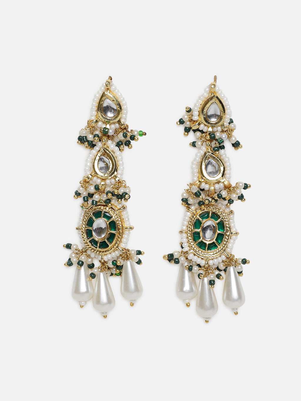 AIVY LUXE handcrafted drop earrings with green and white beads and pearl dangles