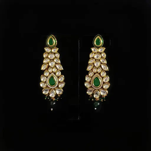 AIVY LUXE handcrafted fusion earrings with green stones and intricate gold detailing