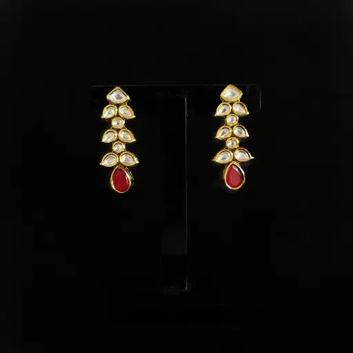 AIVY LUXE handcrafted mini dangler earrings with gold plating and red teardrop stones