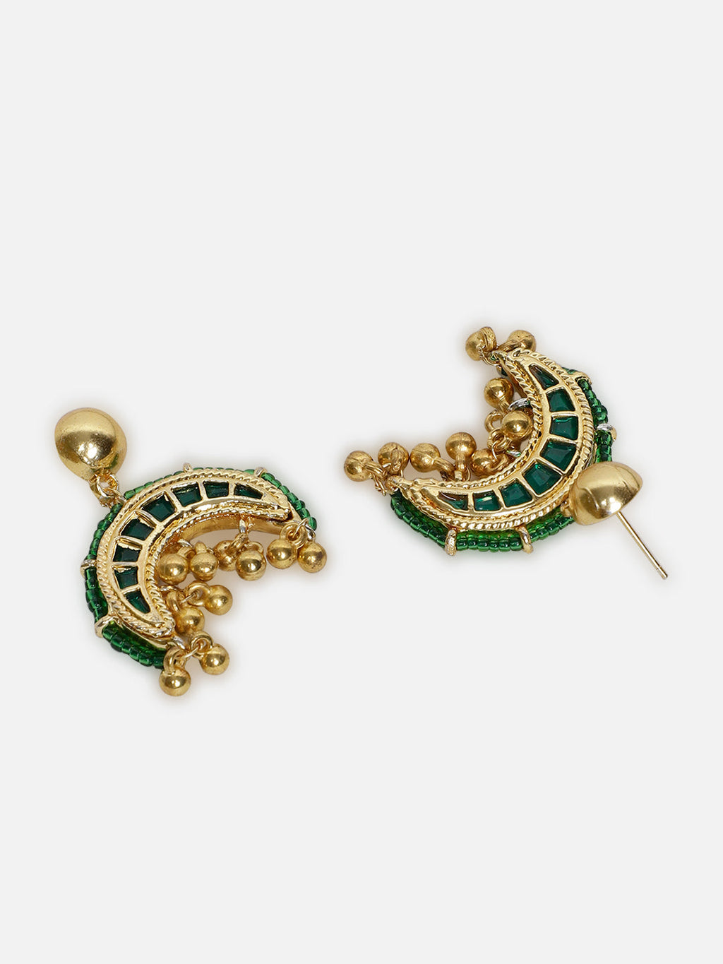 AIVY LUXE handcrafted statement earrings featuring gold and green detailed design with bead accents