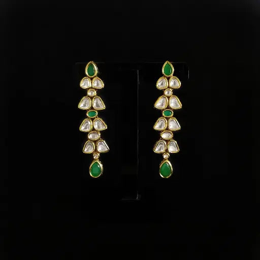 AIVY LUXE handcrafted teardrop earrings featuring green and clear gemstone design with gold accents