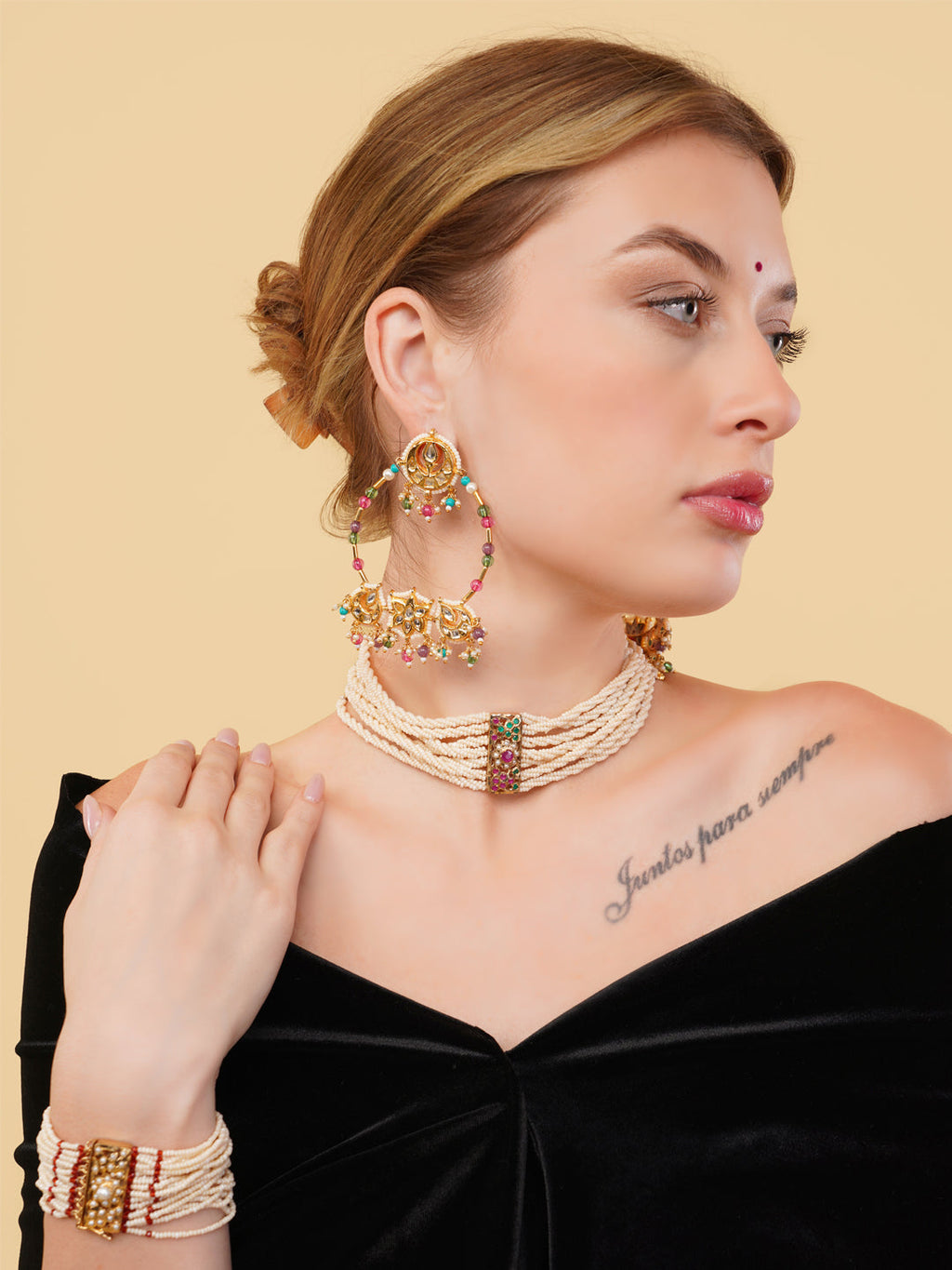 AIVY LUXE handmade pearl bracelet for women wornon wrist with matching pearl necklace and earrings