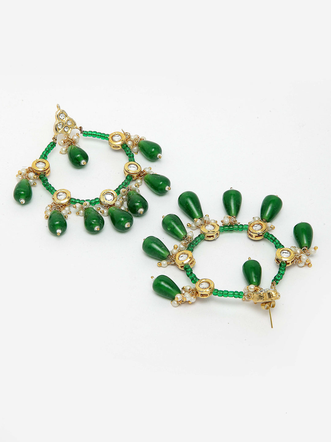 AIVY LUXE green and gold hunter chand bala earring online with pearl and bead detailing