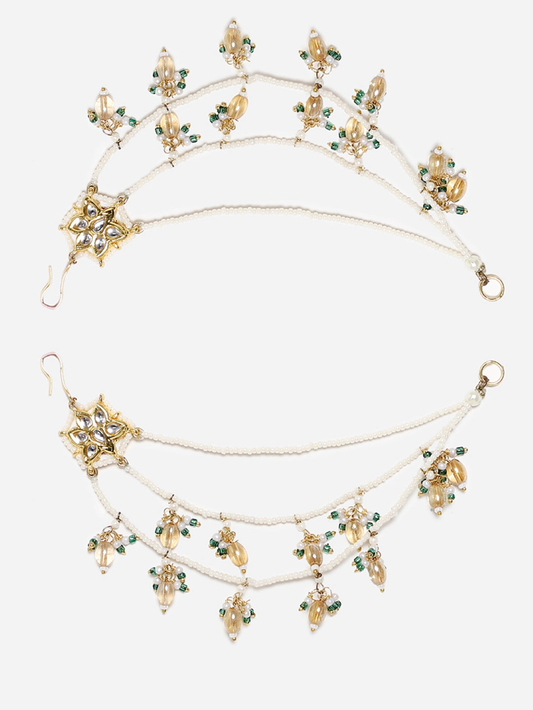 AIVY LUXE Husn-e-Arq Kanchain earrings with intricate gold and green bead detailing