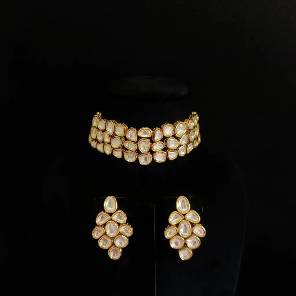 AIVY LUXE indian designer bridal jewelry set with gold and white stone choker necklace and matching earrings