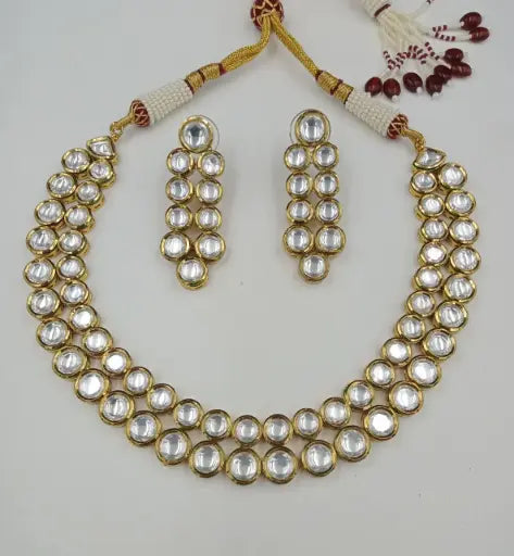 AIVY LUXE kundan choker necklace set with traditional gold and clear stone design and matching earrings