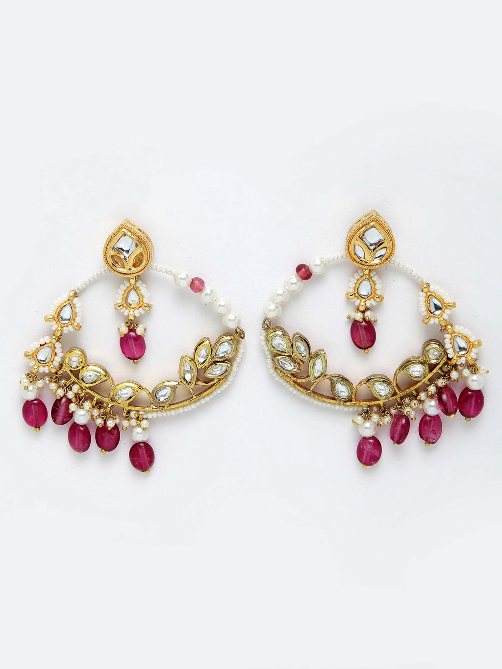 AIVY LUXE kundan embellished hoop earrings with gold plating white stones and pink bead dangles