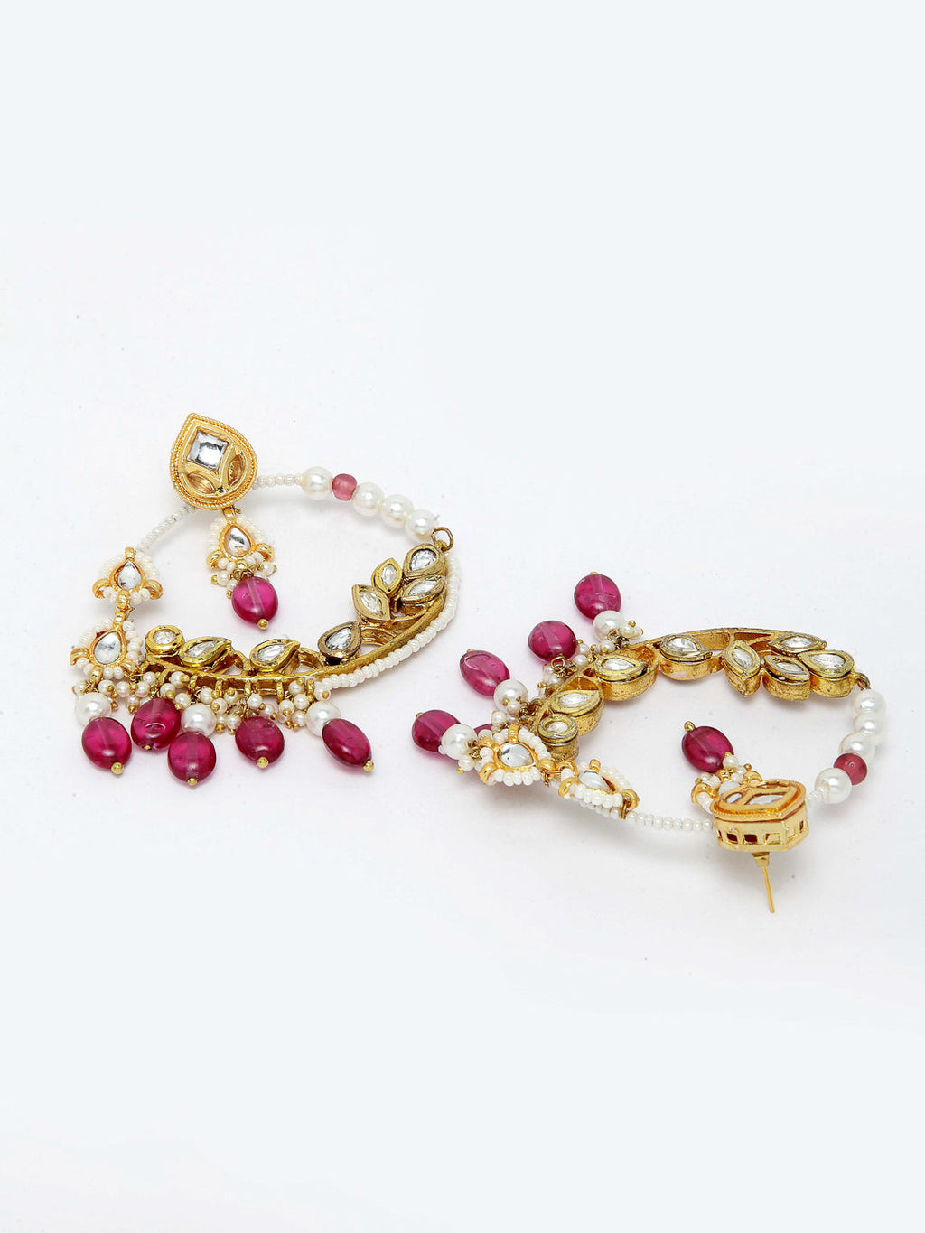 AIVY LUXE kundan embellished hoop earrings with pearl and pink bead accents