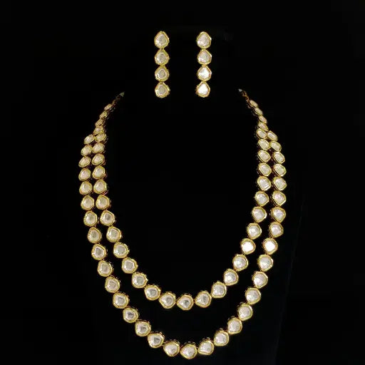 AIVY LUXE elegant Kundan necklace set with matching earrings featuring two layered necklace design