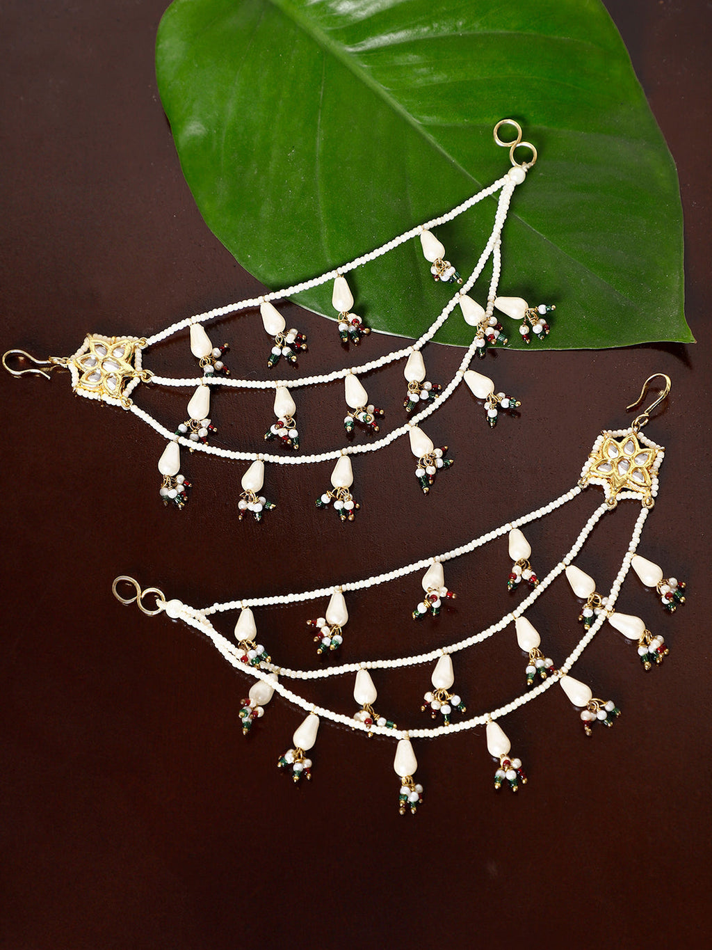 AIVY LUXE Laal-e-Falak statement earrings designed with white beads and colorful accents in an elegant multi-layer style