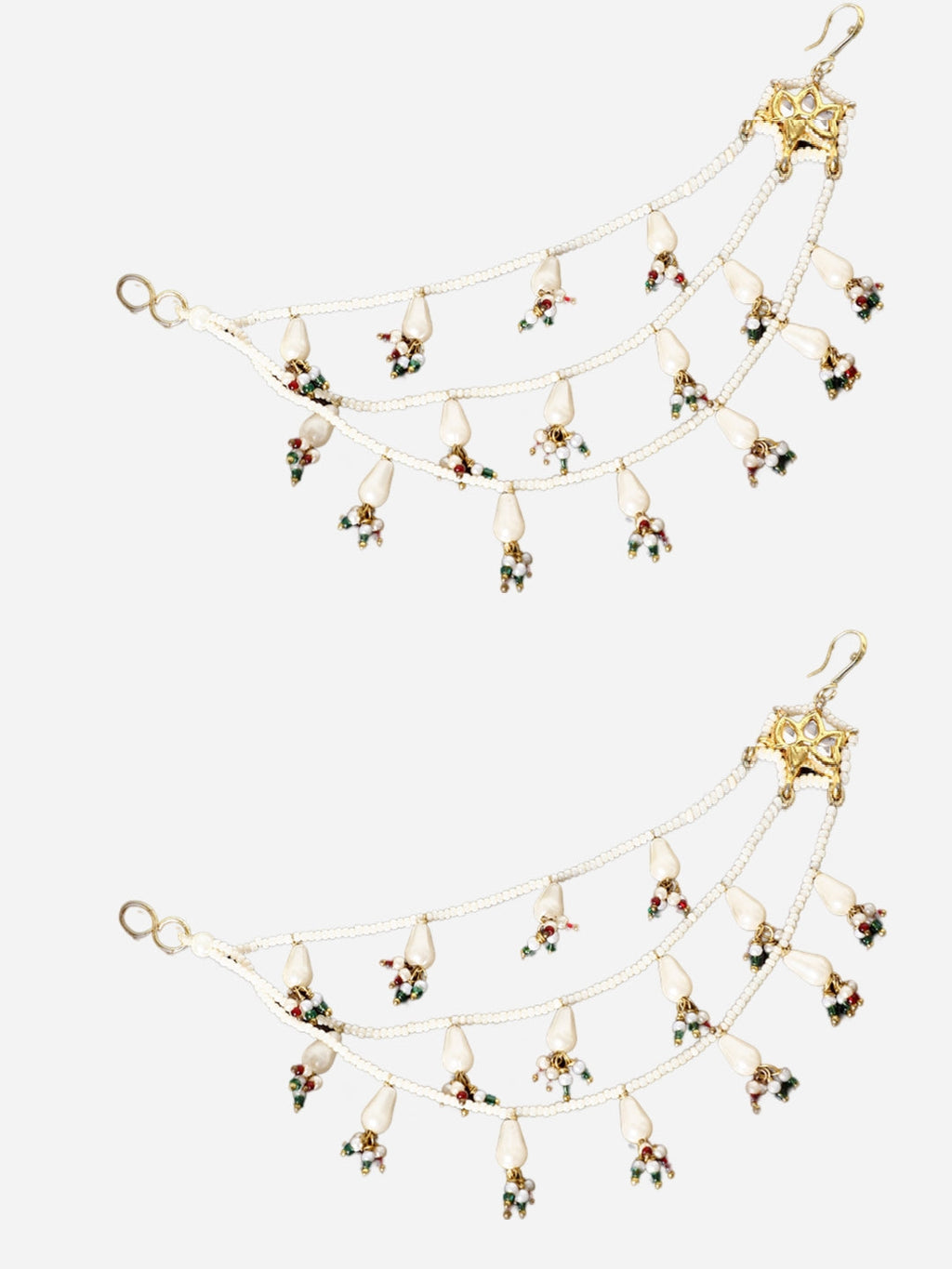 AIVY LUXE Kanchain featuring Laal-e-Falak statement earrings with intricate gold design and colorful bead accents