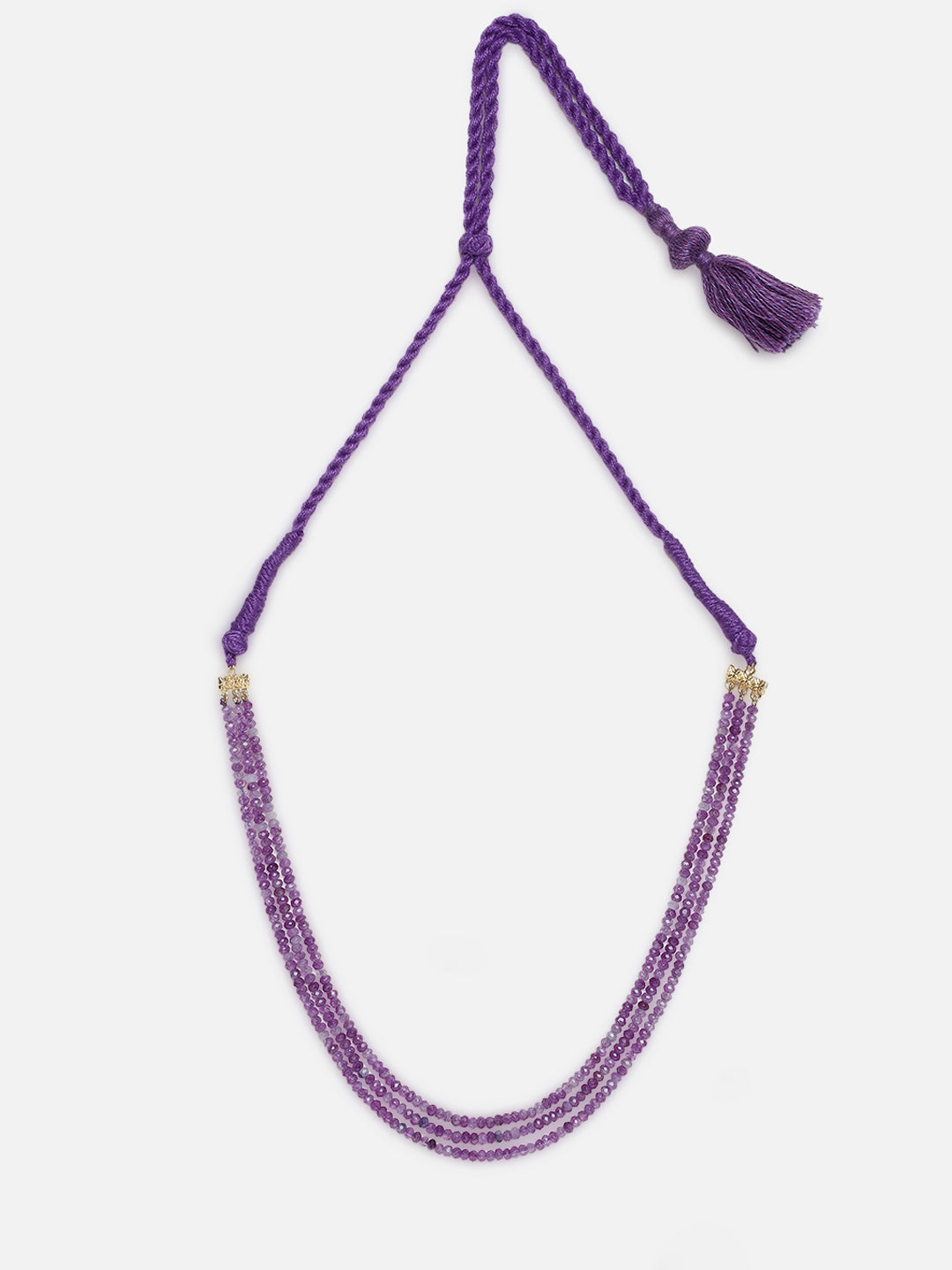AIVY LUXE purple beaded layered charm necklace with adjustable braided tassel closure