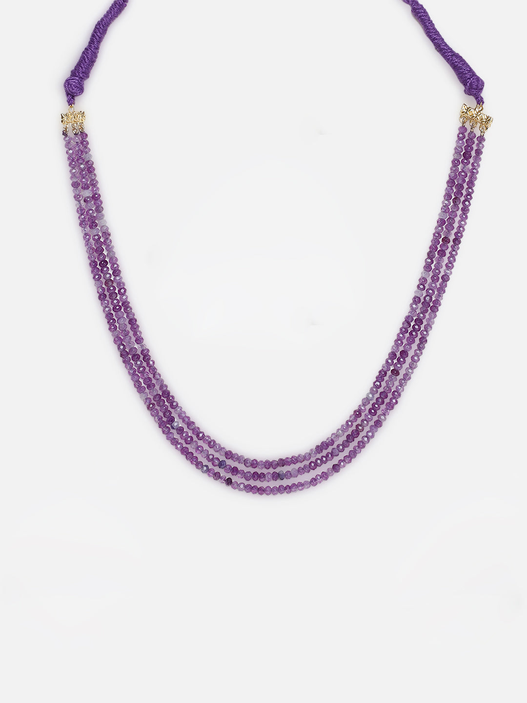 AIVY LUXE layered charm necklace with multiple strands of purple beads and gold accents