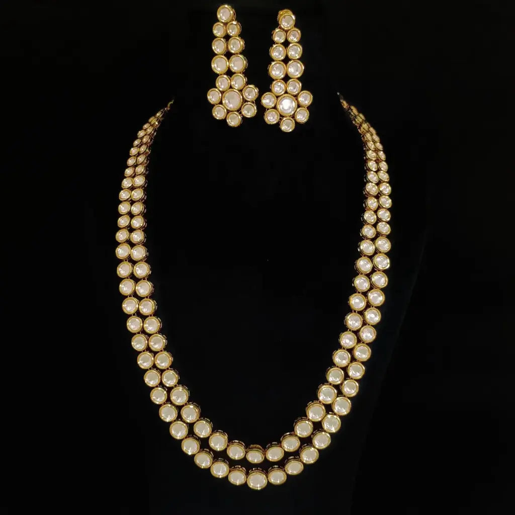 AIVY LUXE luxury kundan necklace and earring set with gold detailing and white stones
