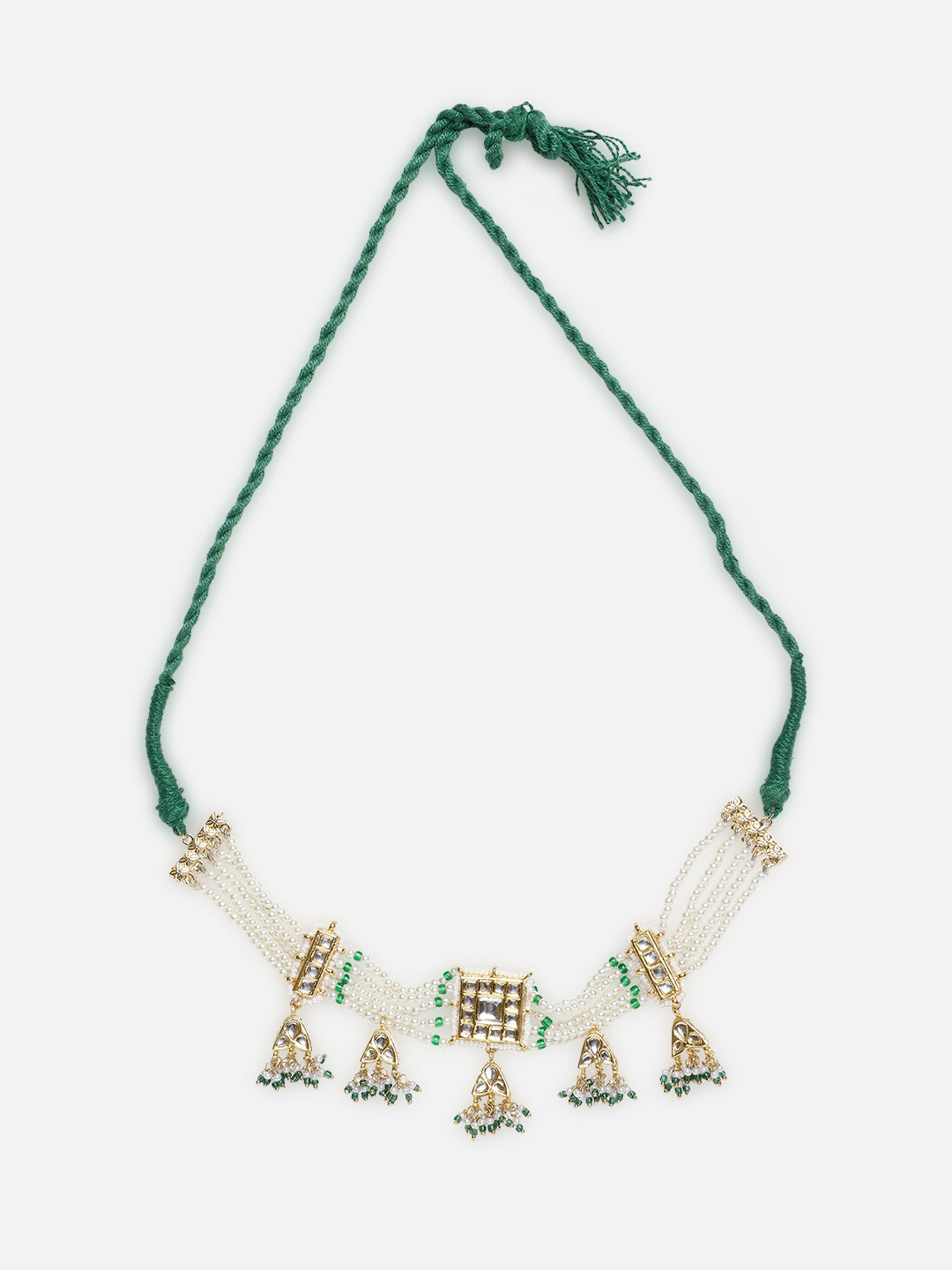 AIVY LUXE luxury pearl choker necklace with green thread and intricate gold and pearl detailing