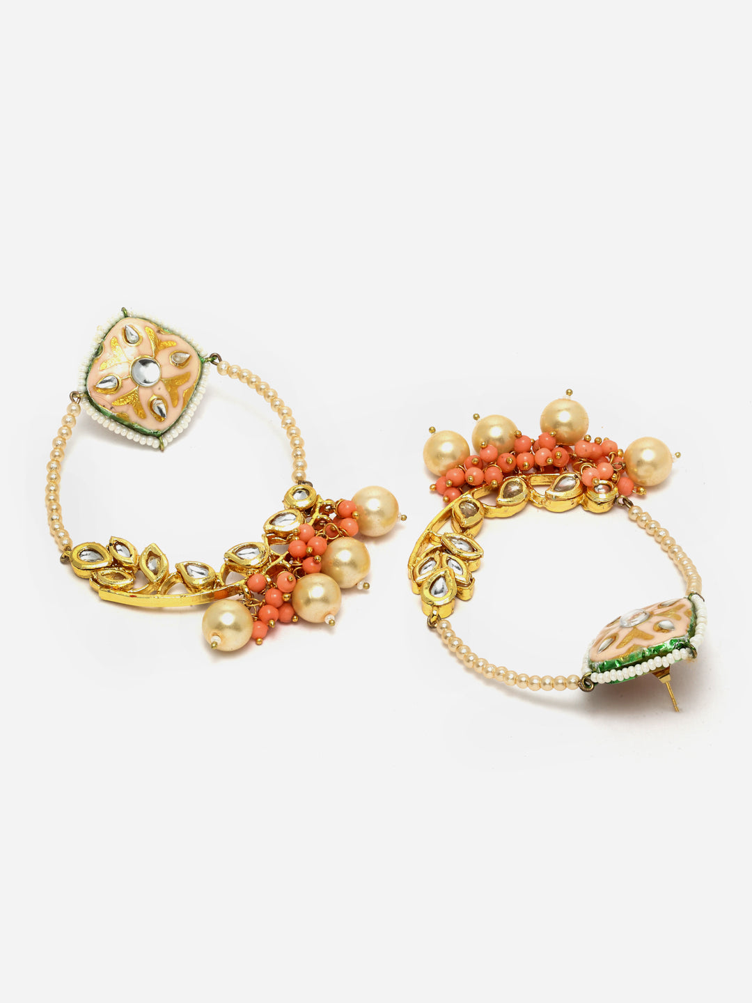 AIVY LUXE pearl embellished hoop earrings with gold accents and coral bead detailing