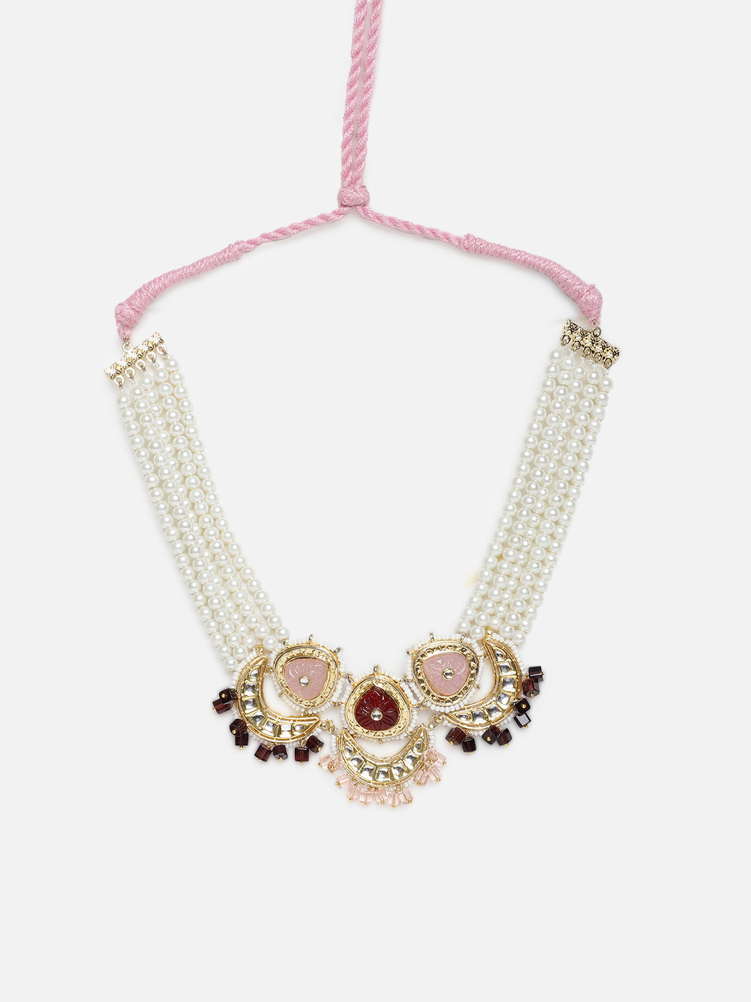 AIVY LUXE necklace featuring pink stone statement jewelry with pearls and intricate gold detailing