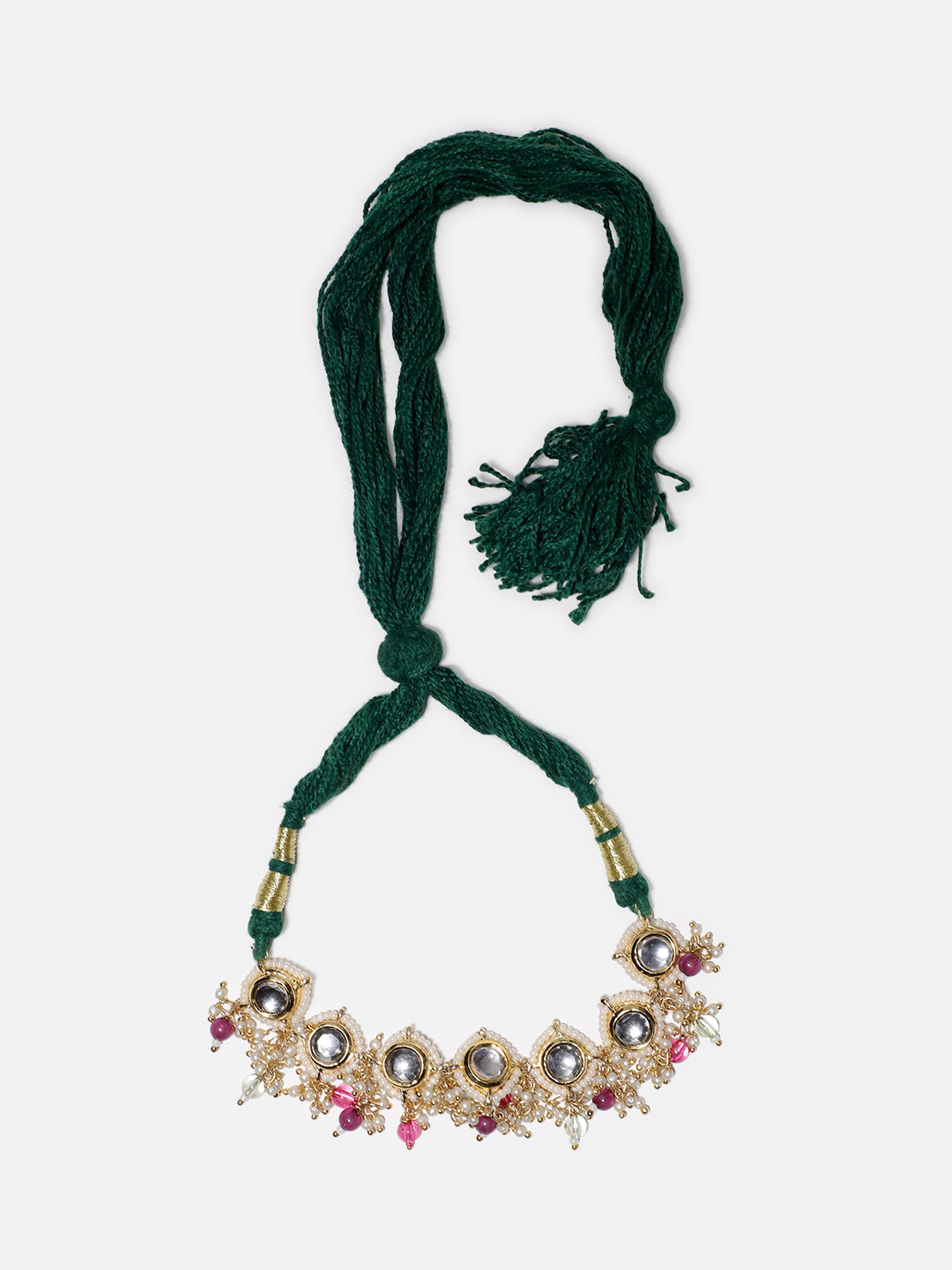 AIVY LUXE premium ethnic arm jewelry bajubandh with green thread and intricate gold design with pink and white stones