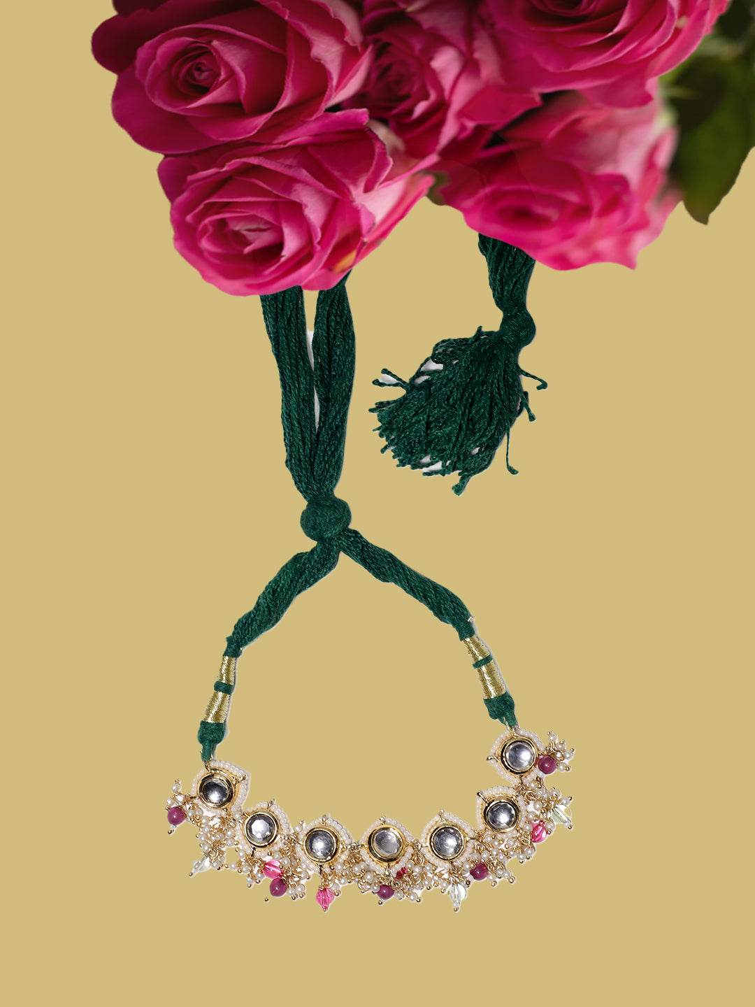 AIVY LUXE premium ethnic arm jewelry Bajubandh with intricate design and green thread tassels