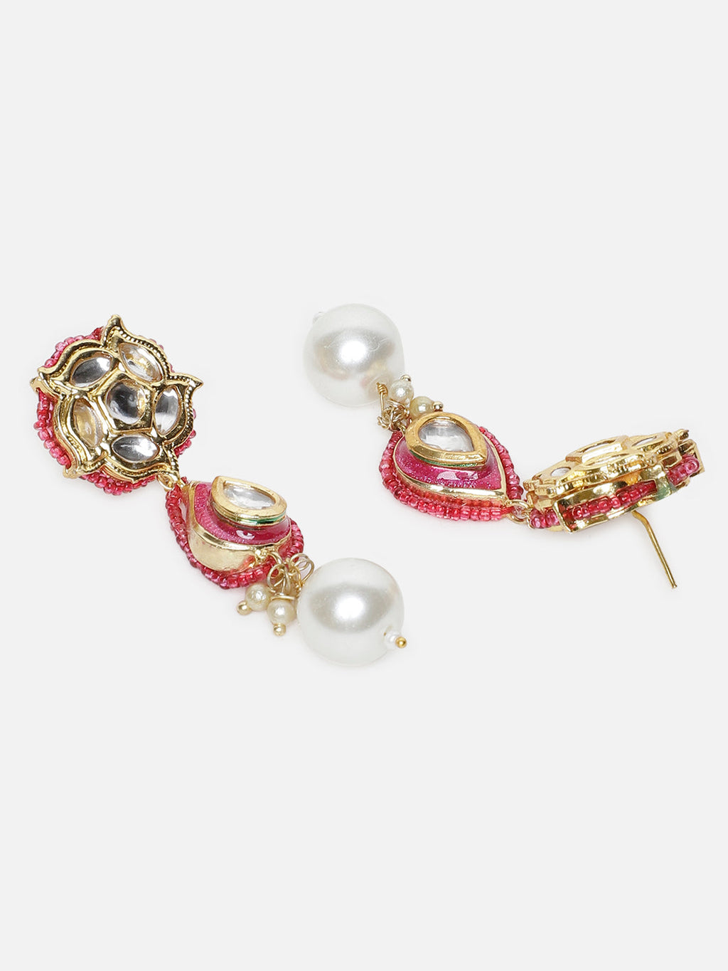 AIVY LUXE Rang-e-Gul artisan pearl earrings with pink and gold detailed design