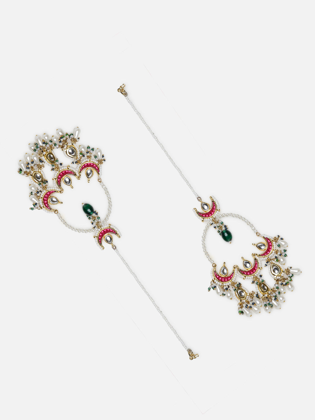 AIVY LUXE Rang-e-Shabnam designer earrings with intricate gold details and green and pink accents
