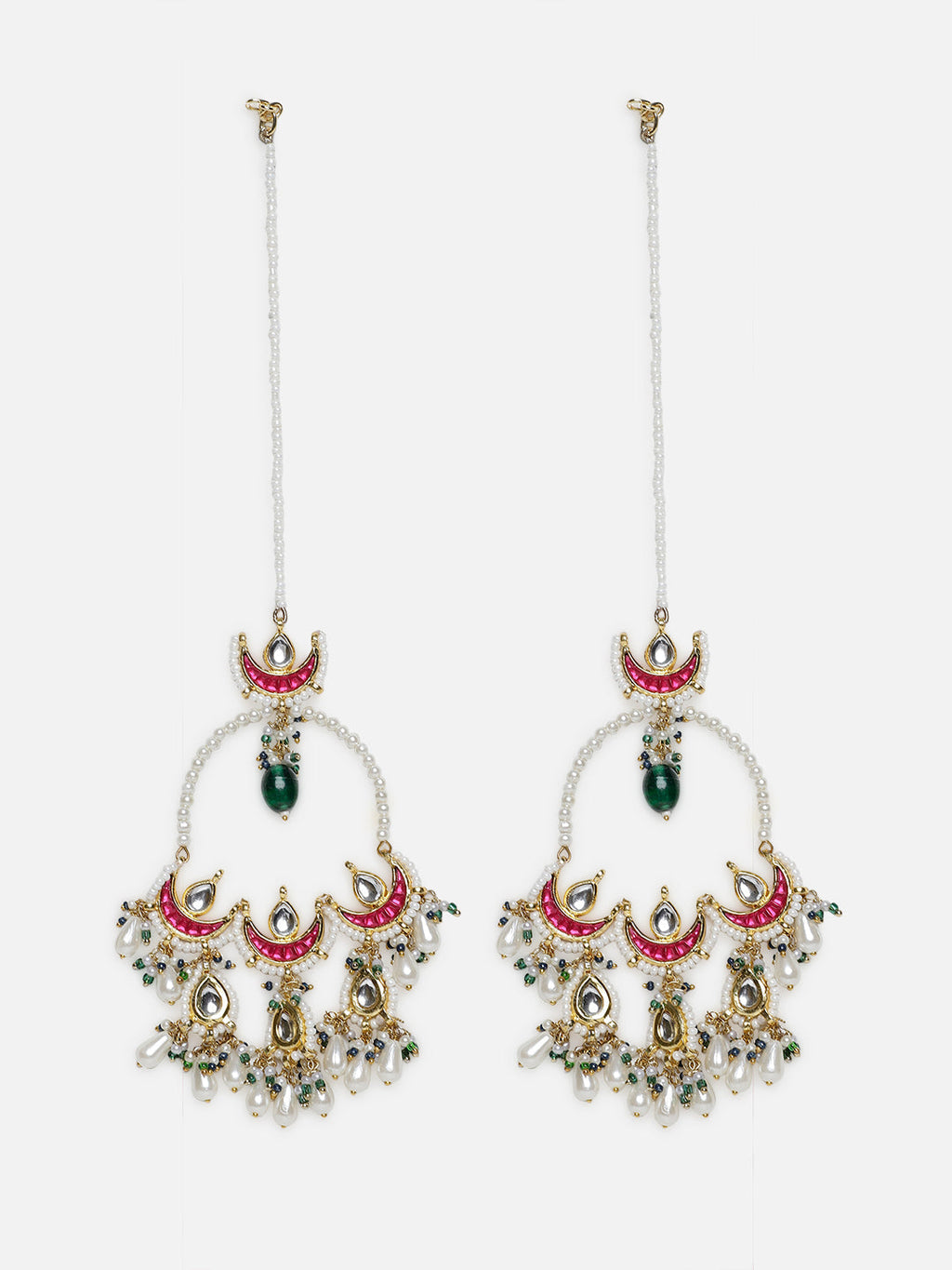 AIVY LUXE Rang-e-Shabnam designer earrings with intricate pearl and green stone detailing