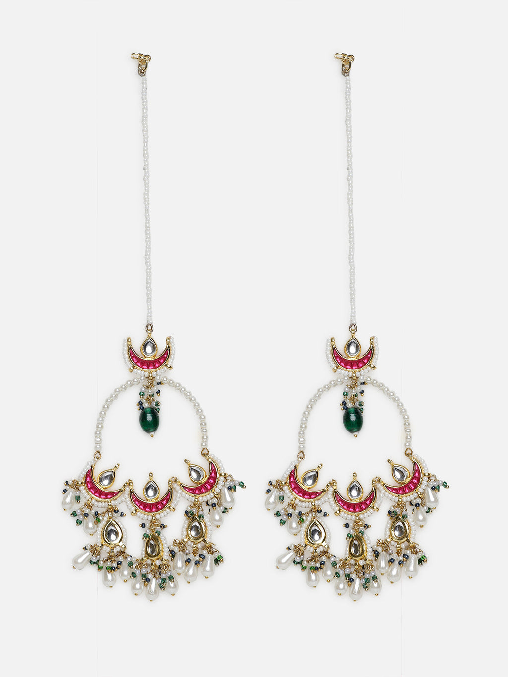 AIVY LUXE Rang-e-Shabnam designer earrings with intricate pink, green, and pearl embellishments