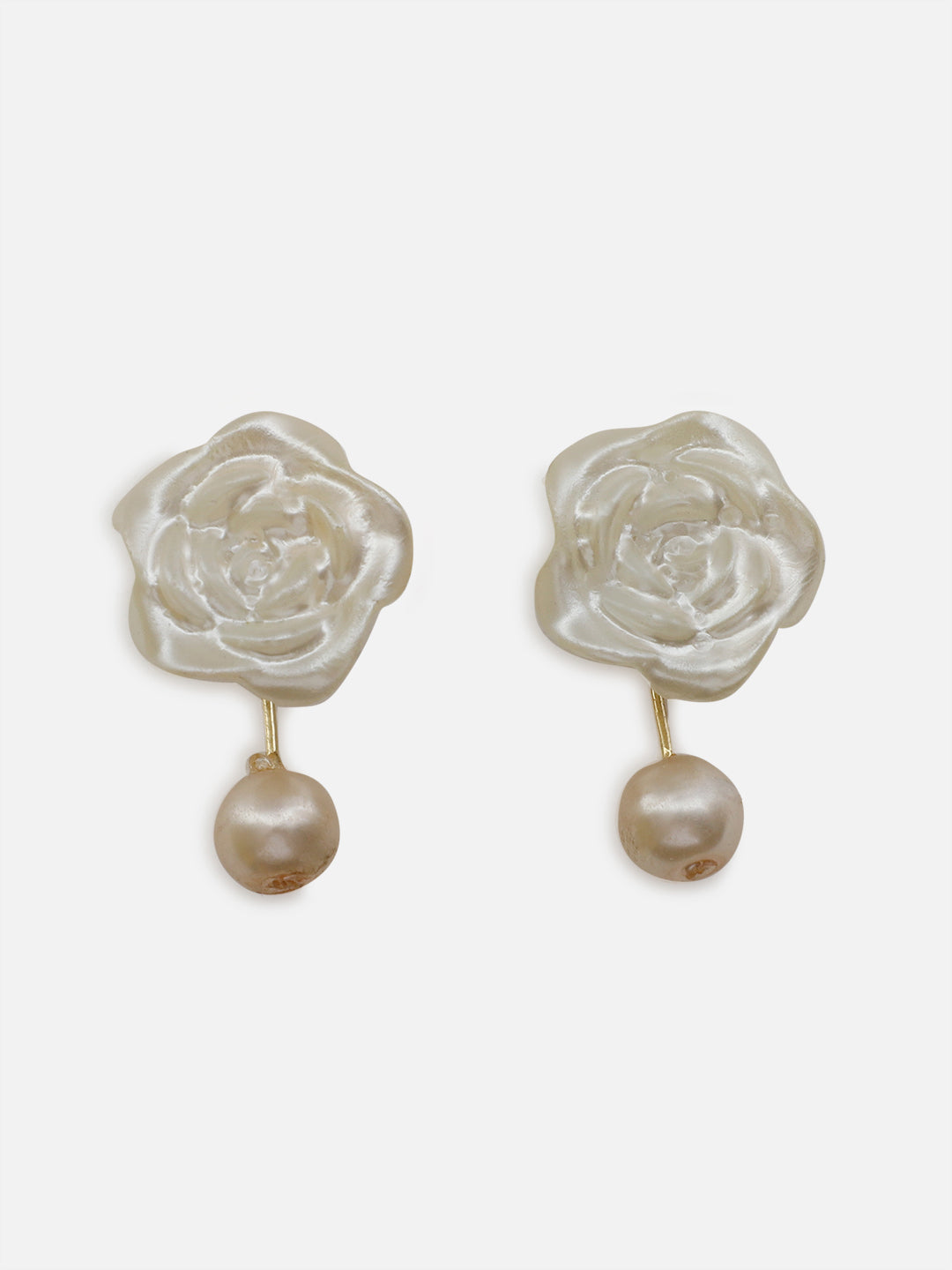 AIVY LUXE Roshni-e-Chandni statement earrings with white floral design and dangling pearl accents