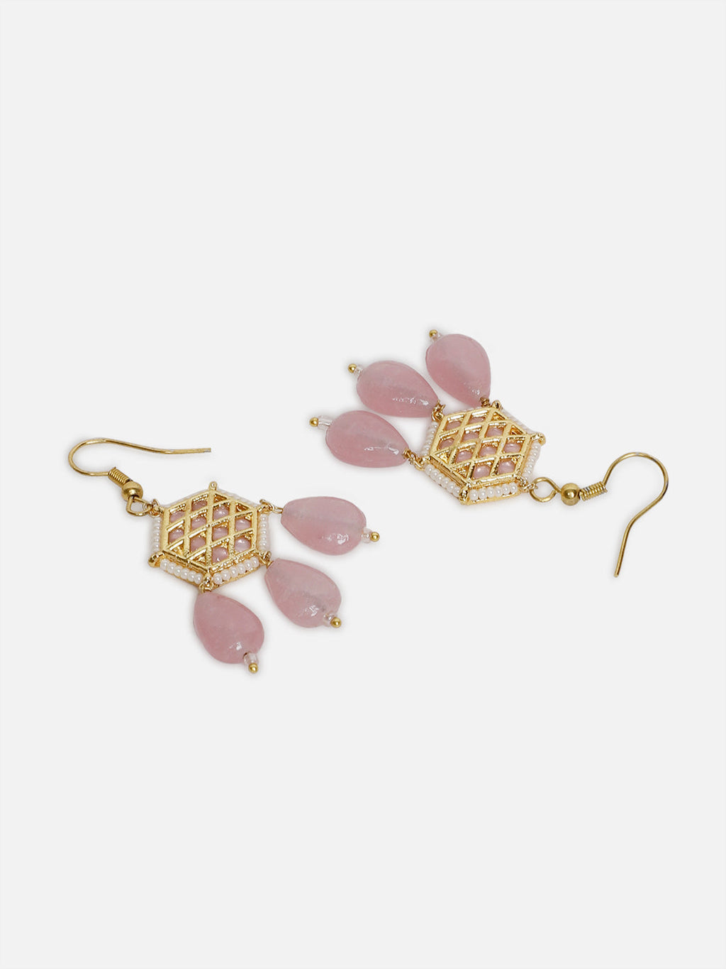 AIVY LUXE gold earrings with pink stone drops featuring rosy charm fusion jewelry design