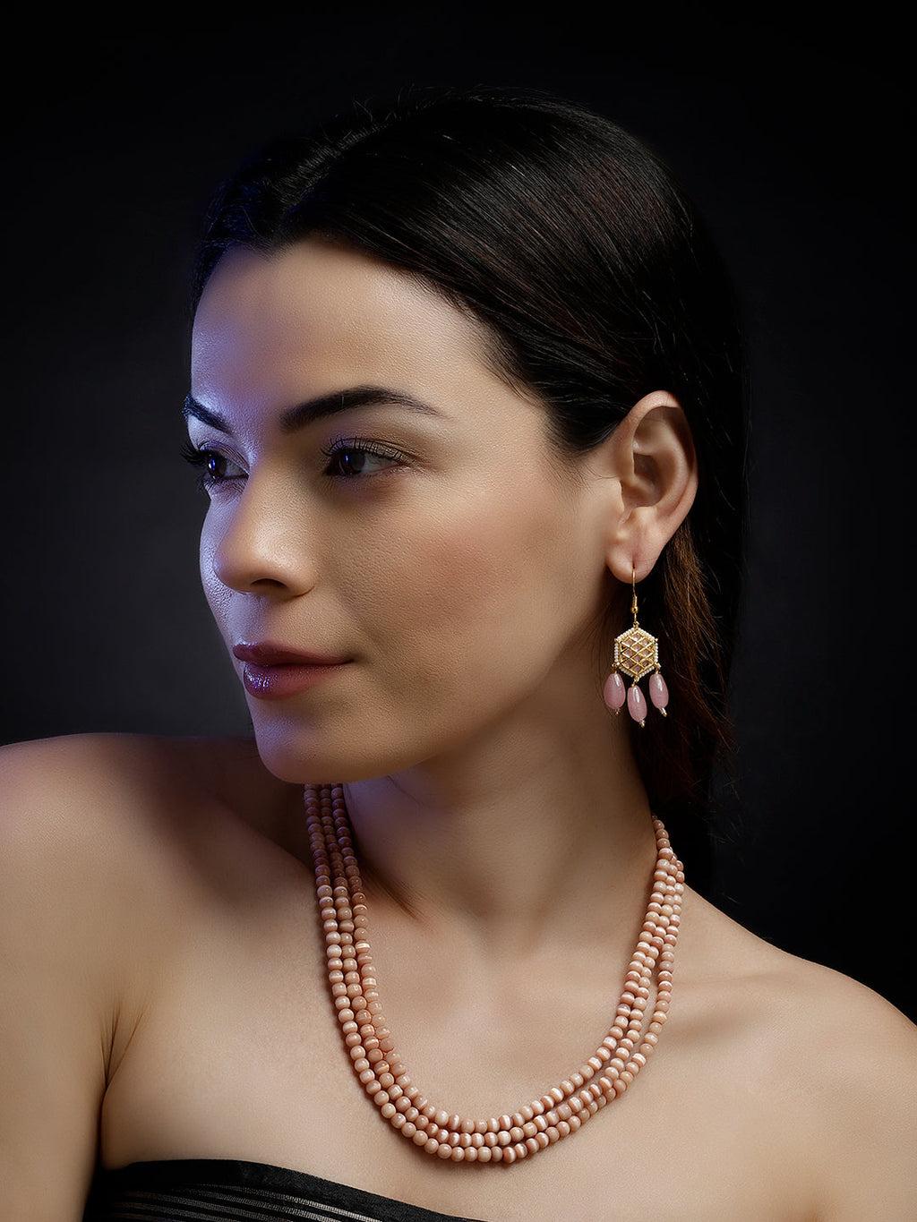 AIVY LUXE earring featuring rosy charm fusion jewelry design with gold hexagon and pink dangle beads