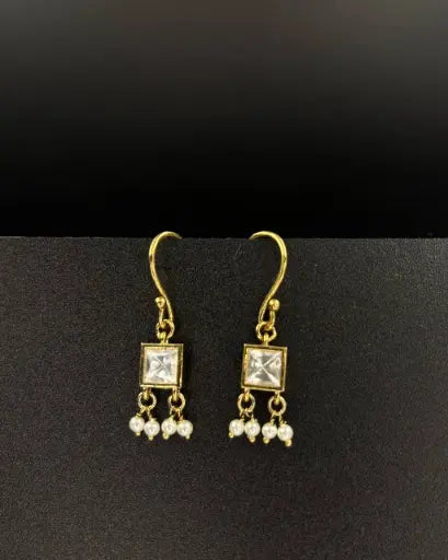AIVY LUXE elegant ruby crystal drop earrings with gold setting and pearl dangles