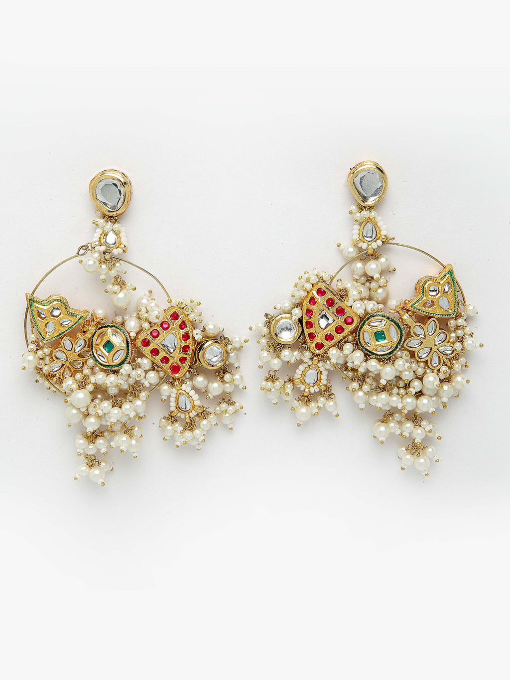 AIVY LUXE sage green chandelier earrings with intricate gold detailing and pearl clusters