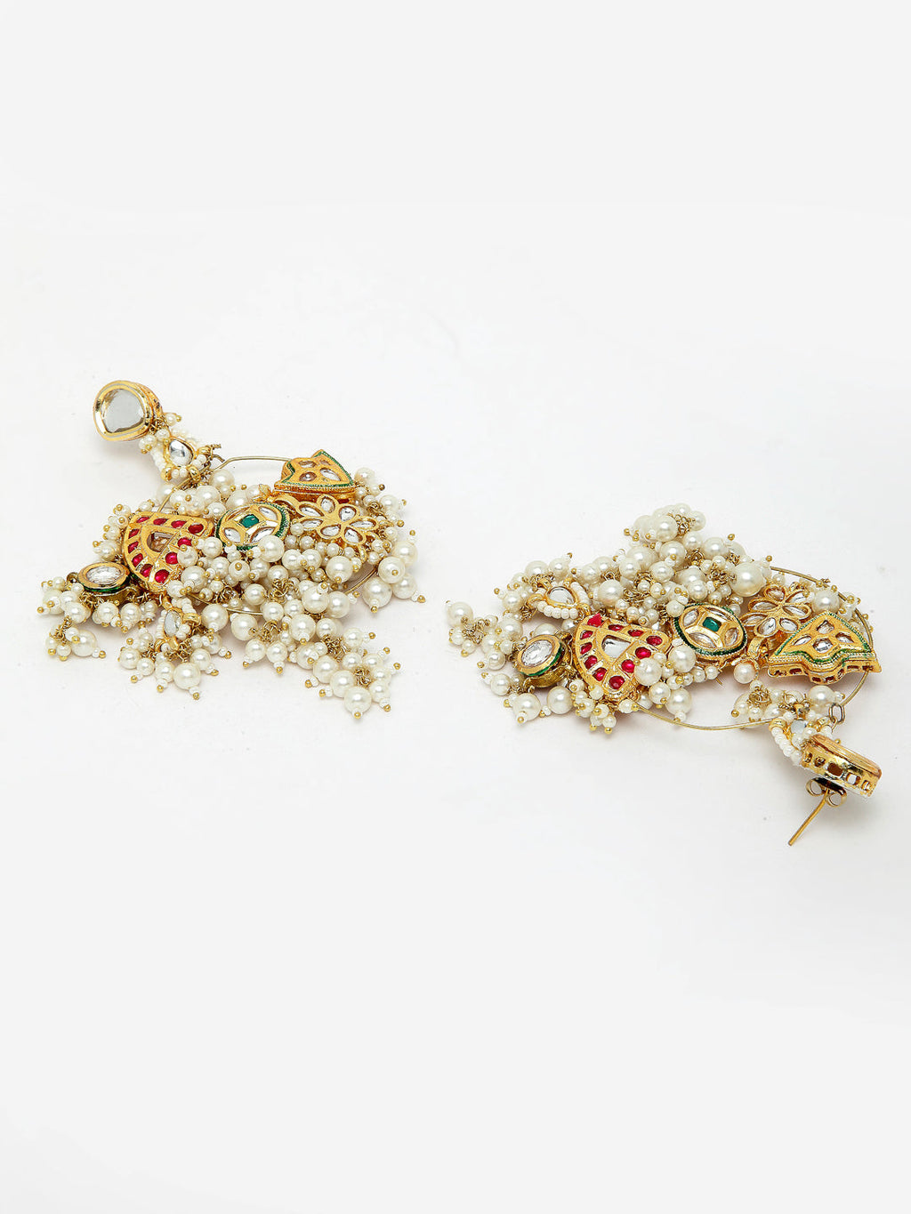 AIVY LUXE sage green chandelier earrings with intricate gold design and pearl accents