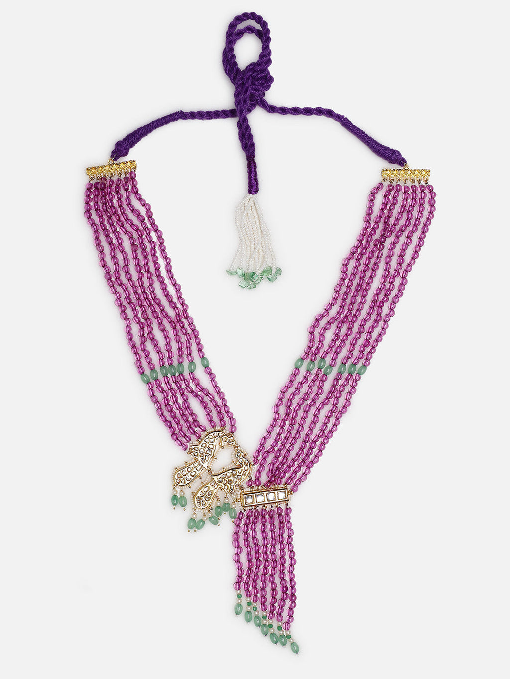 AIVY LUXE purple beaded necklace with intricate gold and green details Shab-e-Jamuni Haar online